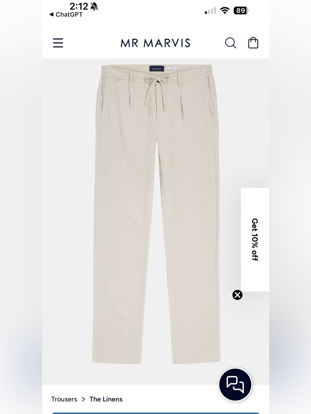 MR MARVIS The Linens Linen Blend Pants Men’s L2 Beige Made in Portugal